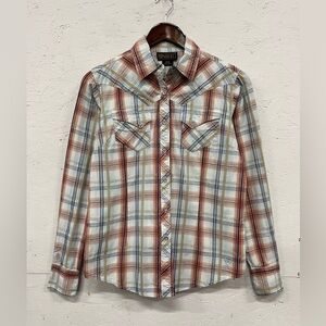 Ariat Western Plaid Collared Button Down Shirt, Size M